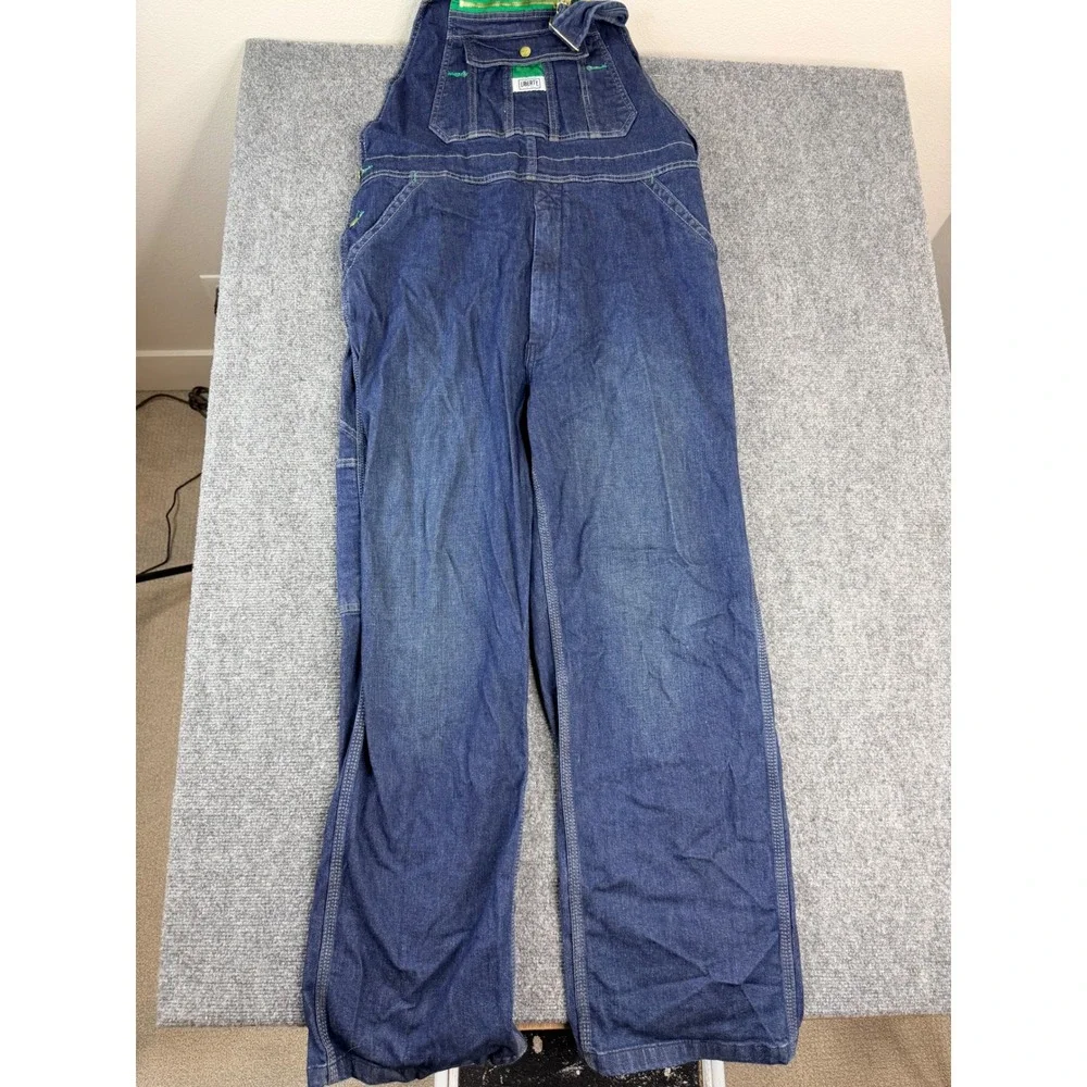 Liberty Mens Denim Bib Overalls 38x30 Straight Leg Dark Wash Utility Workwear
